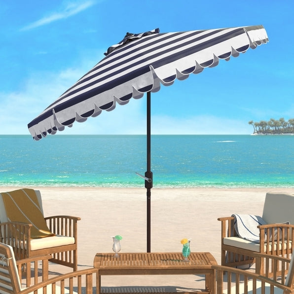 Maui Single Scallop Striped 9ft Crank Auto Tilt Umbrella - Beige/White