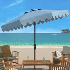 Maui Single Scallop Striped 9ft Crank Auto Tilt Umbrella - Beige/White