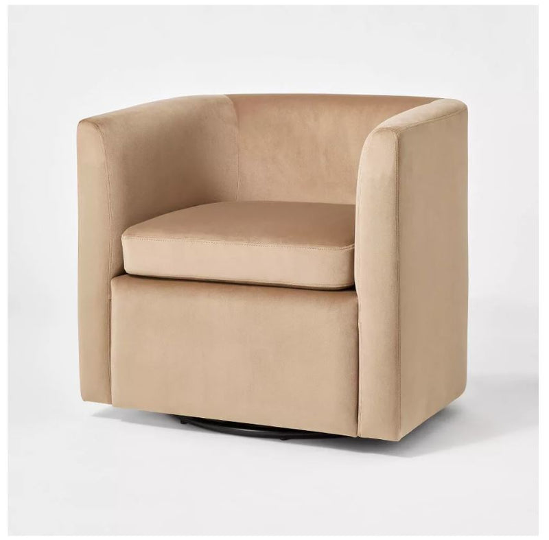 Vernon Upholstered Barrel Swivel Chair - Light Brown Velvet