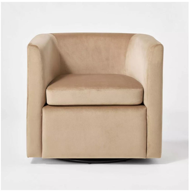 Vernon Upholstered Barrel Swivel Chair - Light Brown Velvet