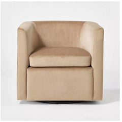 Vernon Upholstered Barrel Swivel Chair - Light Brown Velvet