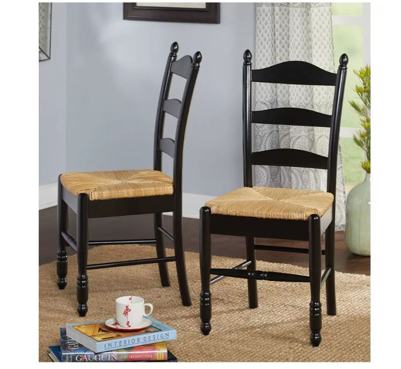 Ladder Back Dining Chairs, Wood/Black - Set of 2