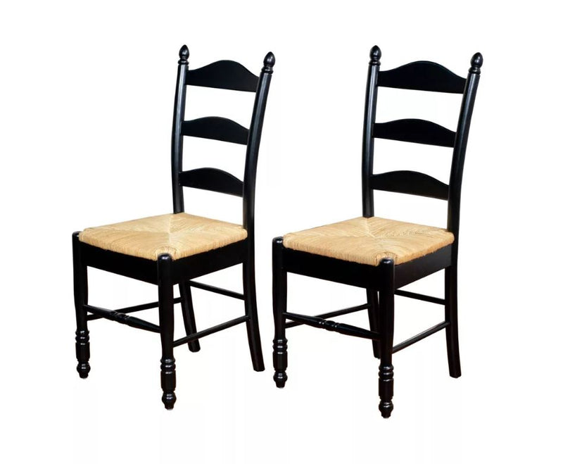 Ladder Back Dining Chairs, Wood/Black - Set of 2