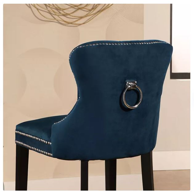 Milano Velvet Button-Tufted Barstool - Navy Blue