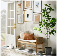Elden Wood Bench with Woven Back and Loose Cushion Seat