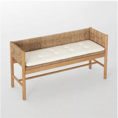 Elden Wood Bench with Woven Back and Loose Cushion Seat