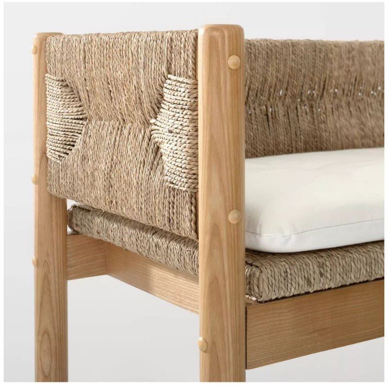 Elden Wood Bench with Woven Back and Loose Cushion Seat