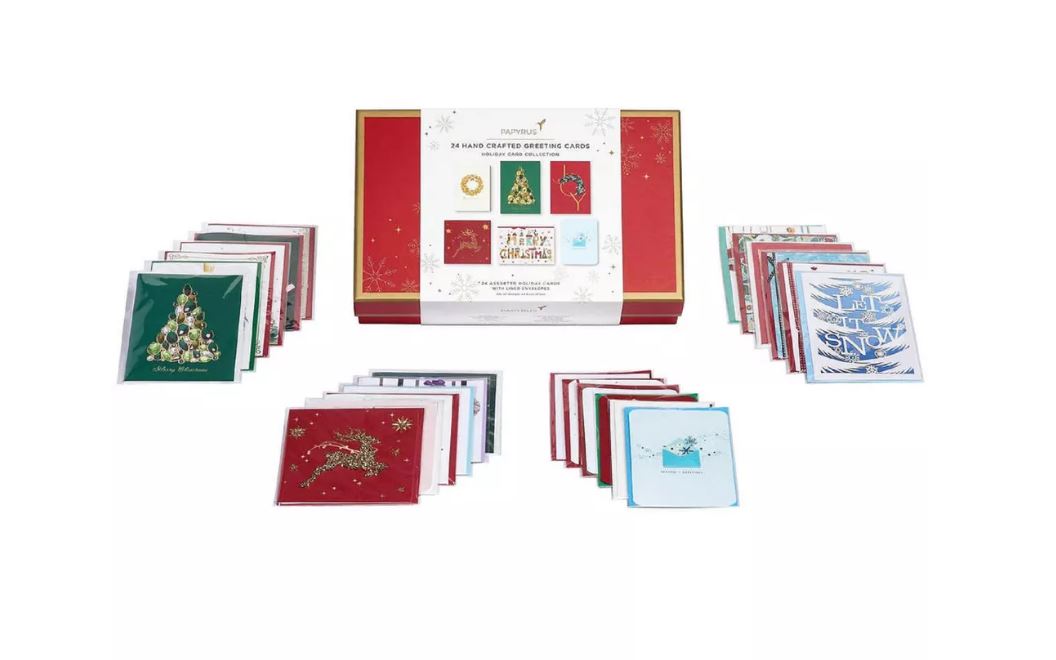 Papyrus 24 Hand Crafted Greeting Cards Holiday Card Collection with Li