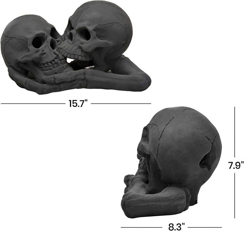 Pair of Imitated Human Skull and Bones, Black, Gas Log for Indoor or Outdoor, Fire Pits