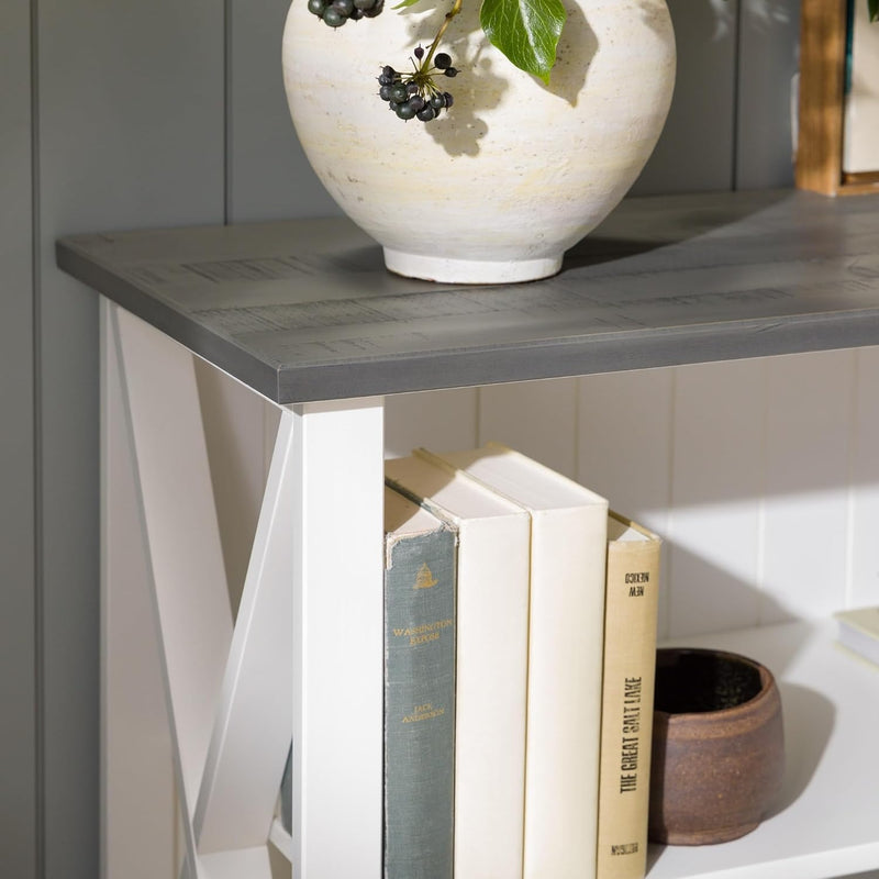 Solid Wood 52" Farmhouse Storage Console, White/Grey Wash