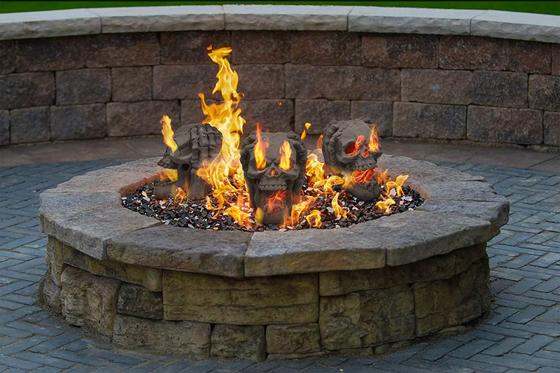 Fireproof Fire Pit Fireplace Skull with Two Hands Gas Log for Indoor or Outdoor, Fireplaces, Black
