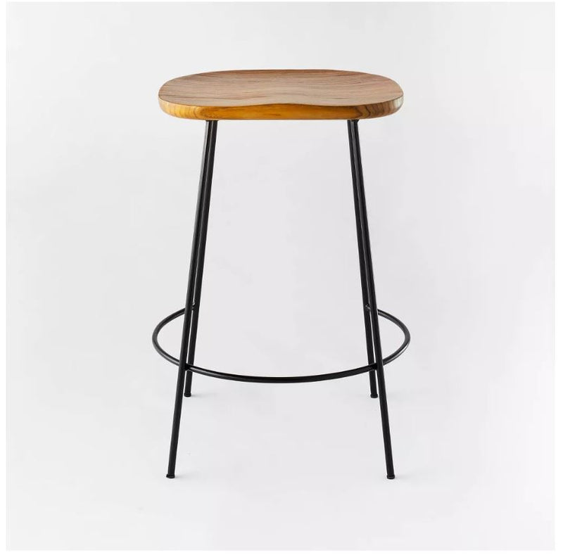 Metal Base Counter Height Barstools with Wood Seat Brown