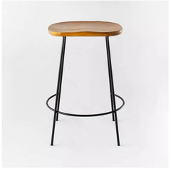 Metal Base Counter Height Barstools with Wood Seat Brown