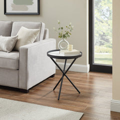 36 in. White/Gold Medium Round Faux Marble Coffee Table