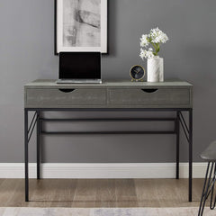 2 Drawer Modern Wood and Metal Computer Writing Desk