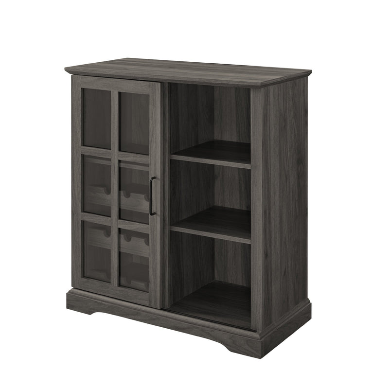 Sliding Glass Slate Grey Walnut Bar Cabinet