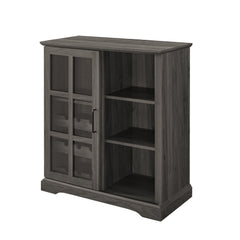 Sliding Glass Slate Grey Walnut Bar Cabinet