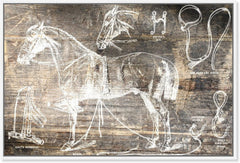 Wall Art 'Horse Blueprint Anatomy' White Framed Canvas Rustic Home Décor 54x36