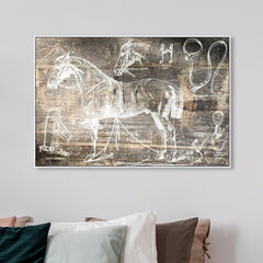 Wall Art 'Horse Blueprint Anatomy' White Framed Canvas Rustic Home Décor 54x36