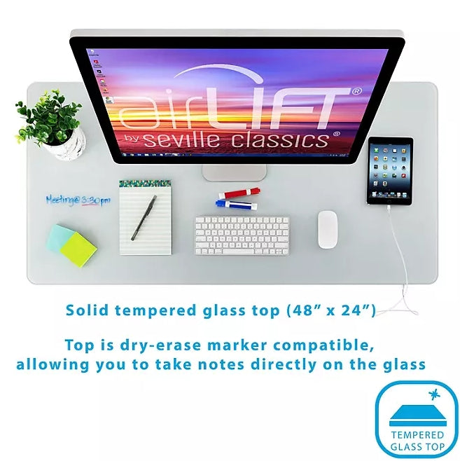 airLIFT Electric Sit-Stand Desk with Tempered Glass Top - White