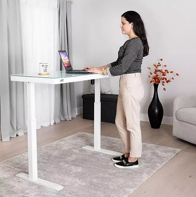 airLIFT Electric Sit-Stand Desk with Tempered Glass Top - White