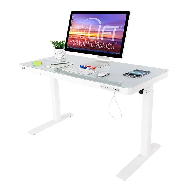 airLIFT Electric Sit Stand Desk with Tempered Glass Top White Wichita Home Outlet