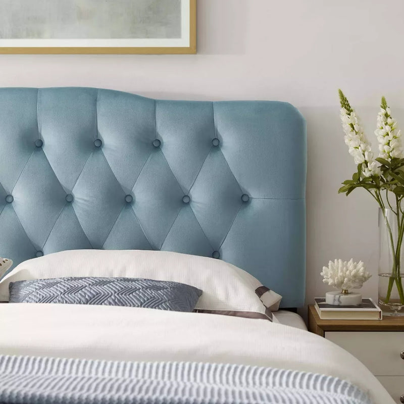 Annabel King Diamond Tufted Performance Velvet Headboard - Light Blue