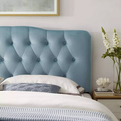 Annabel King Diamond Tufted Performance Velvet Headboard - Light Blue