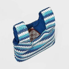 Chevron Print Striped Satchel - Blue