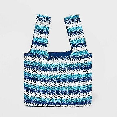 Chevron Print Striped Satchel - Blue