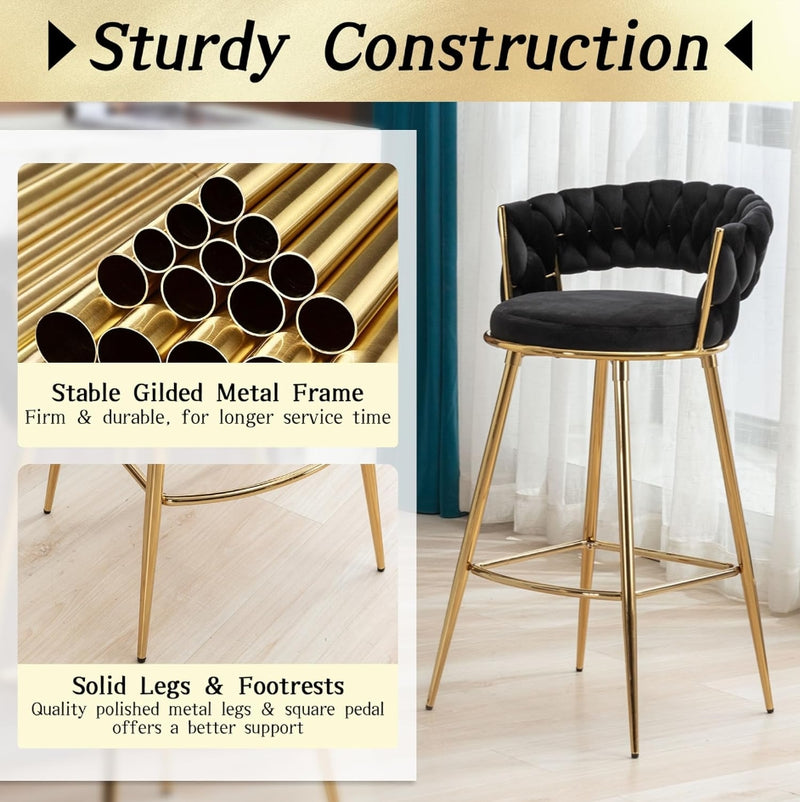 29" Modern Velvet Woven Counter Stool (Set of 2)