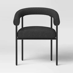 Barrel Upholstered Boucle Dining Chair - Black