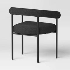 Barrel Upholstered Boucle Dining Chair - Black