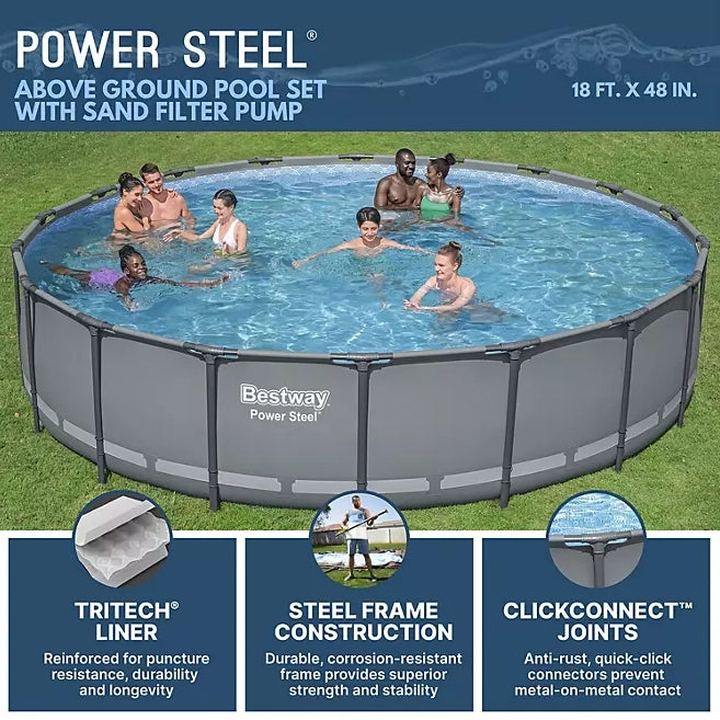 Bestway Power Steel 18’ x 48” Round Above Ground Pool Set