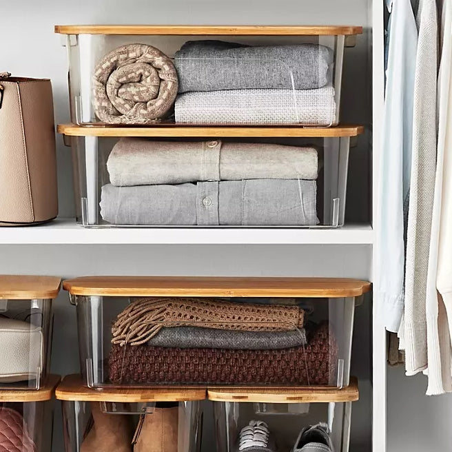 Multipurpose Storage Bins with Bamboo Lids Set of 3 Wichita Home Outlet