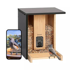 Birdfy Bamboo Bird Feeder with Camera & Solar Power Panel