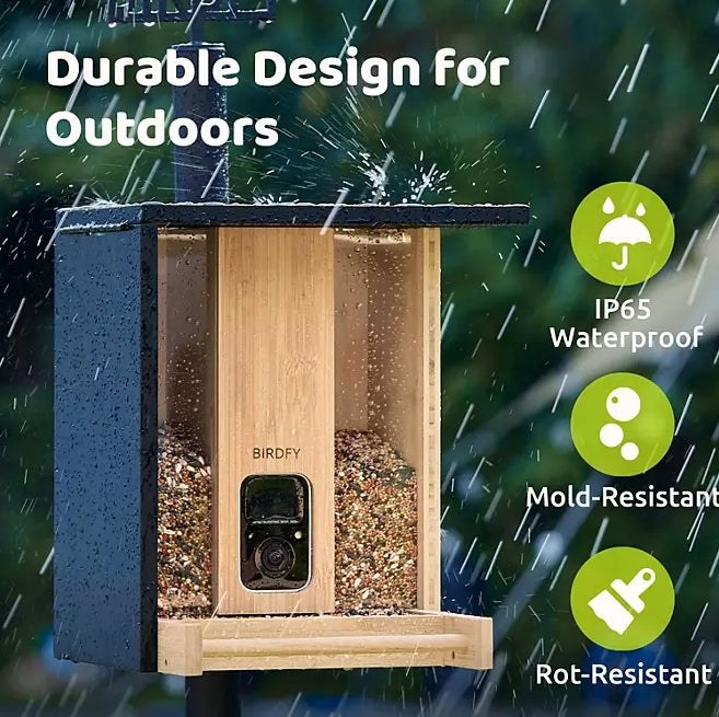 Birdfy Bamboo Bird Feeder with Camera & Solar Power Panel