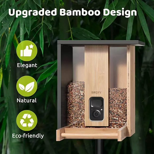 Birdfy Bamboo Bird Feeder with Camera & Solar Power Panel