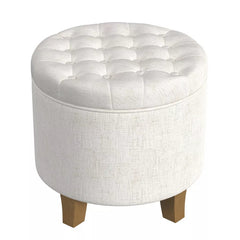 Upholstered Tufted Storage Ottoman Footstool - White