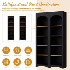 5 Tier Bookcase Bookshelf with Adjustable Shelves - Black (Set of 2)