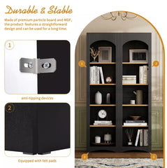 5 Tier Bookcase Bookshelf with Adjustable Shelves - Black (Set of 2)
