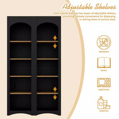5 Tier Bookcase Bookshelf with Adjustable Shelves - Black (Set of 2)