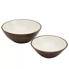 Mango Wood and Enamel Serving Bowls - Set of 2