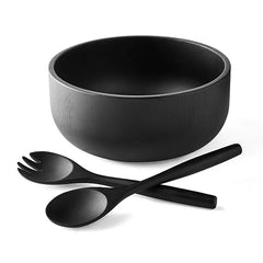 3 Piece Acacia Wood Salad Serving Set - Black