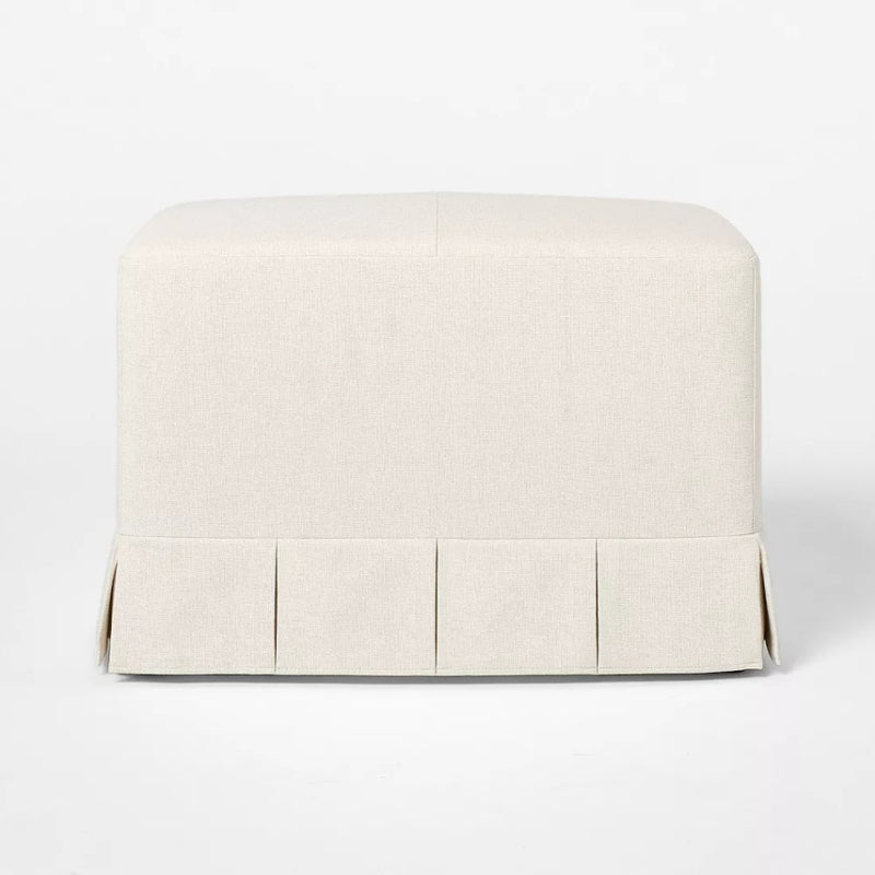 Box Pleat Upholstered Ottoman - Cream