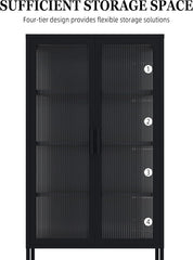 Storage Cabinet with Double Glass Doors - Black