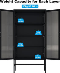 Storage Cabinet with Double Glass Doors - Black