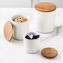 4-piece Canister With Acacia Wood Lid Set - Cream