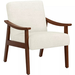 Mid-Century Corduroy Fabric Armchair Accent Chair - Beige