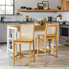 Rattan Back Solid Wood Counter Stool - Natural (Set of 2)